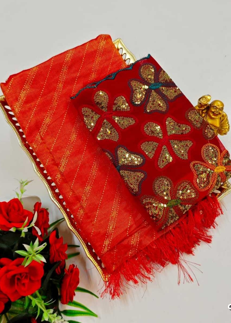 GEORGETTE FANCY SOFT SILK SAREES WITH BLOUSE MODERN FANCY ITEM SAREES - ORANGE N (1)