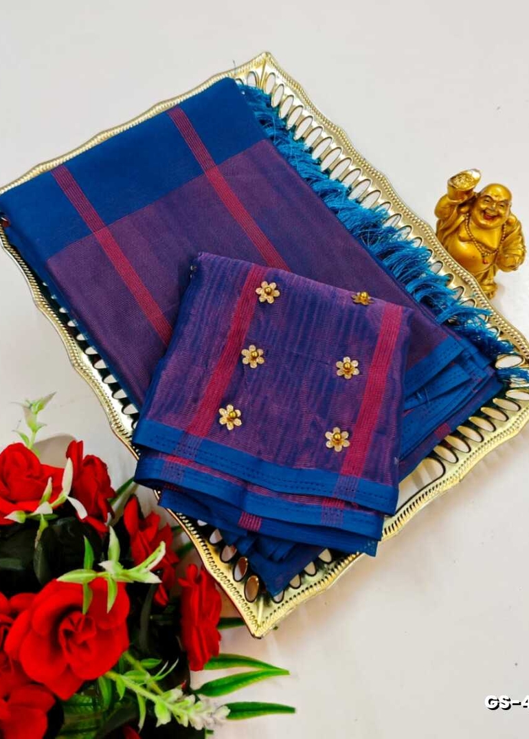 GEORGETTE FANCY SOFT SILK SAREES WITH BLOUSE MODERN FANCY ITEM SAREES - BLUE SHADE (1)