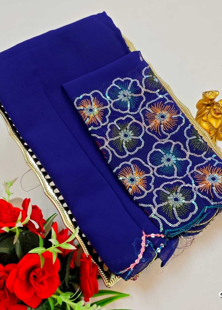 GEORGETTE FANCY SOFT SILK SAREES WITH BLOUSE MODERN FANCY ITEM SAREES - NORMAL  BLUE (3)