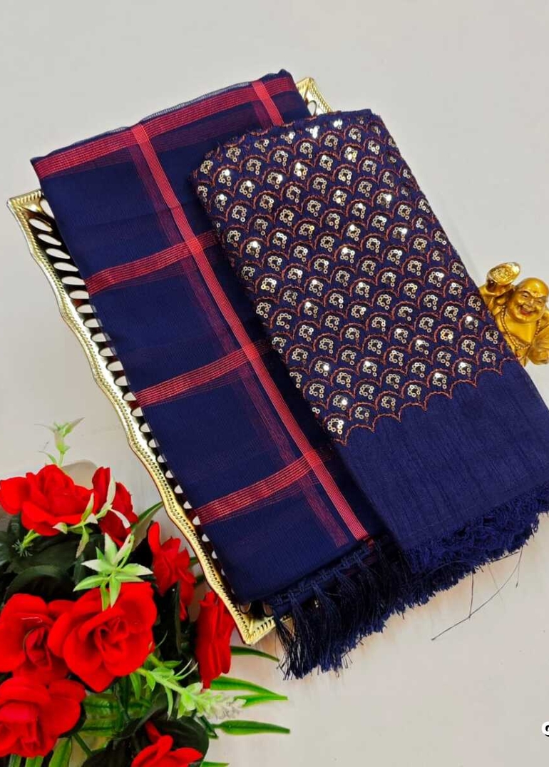 GEORGETTE FANCY SOFT SILK SAREES WITH BLOUSE MODERN FANCY ITEM SAREES - R BLUE (5)