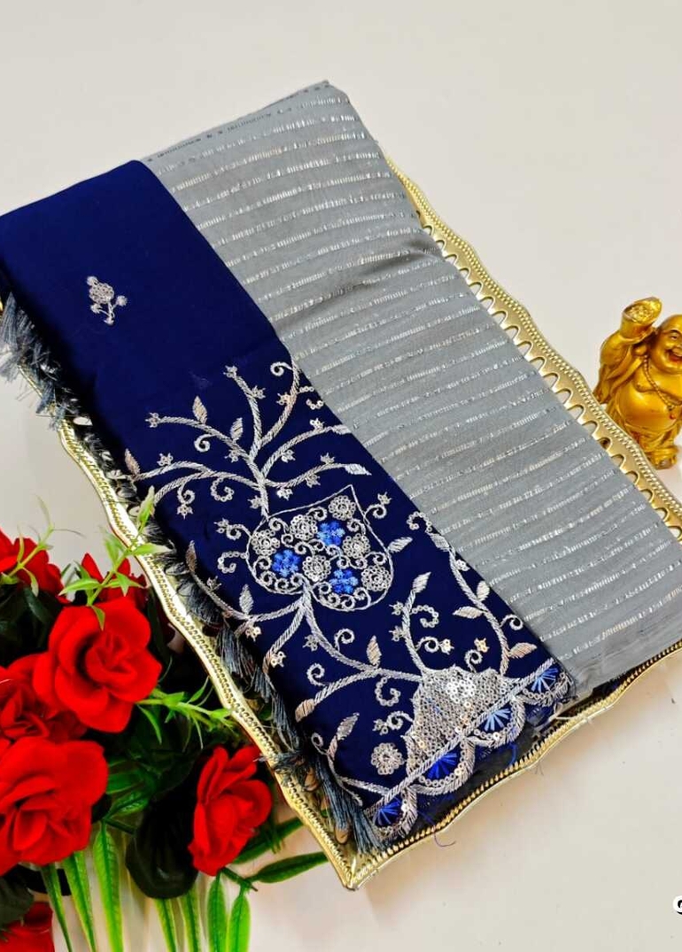 GEORGETTE FANCY SOFT SILK SAREES WITH BLOUSE MODERN FANCY ITEM SAREES - AS COLOR (4)