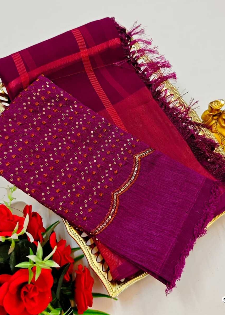 GEORGETTE FANCY SOFT SILK SAREES WITH BLOUSE MODERN FANCY ITEM SAREES - MEJANTA (7)