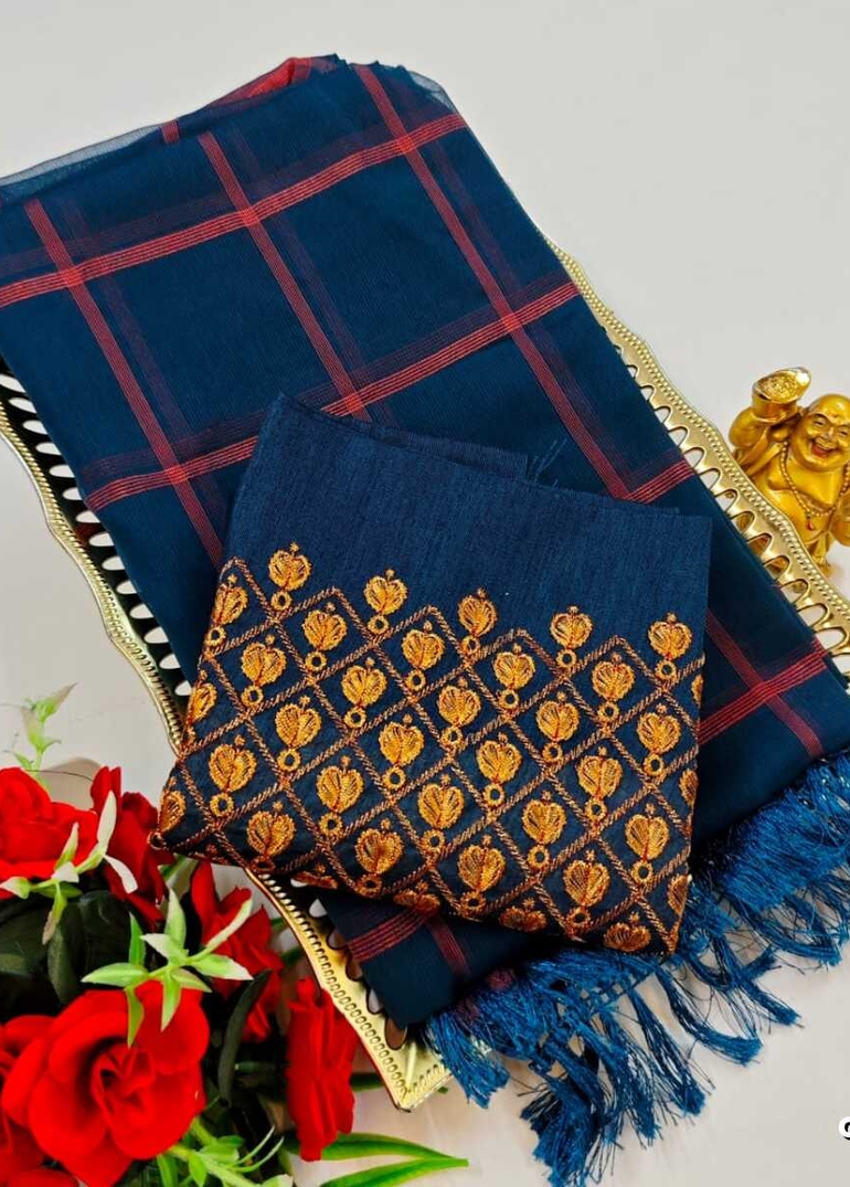 GEORGETTE FANCY SOFT SILK SAREES WITH BLOUSE MODERN FANCY ITEM SAREES - PEACKOK BLUE (9)