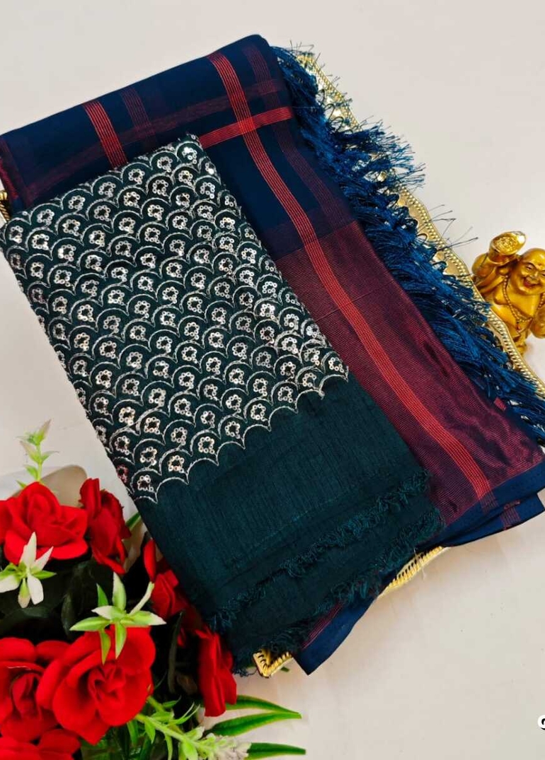 GEORGETTE FANCY SOFT SILK SAREES WITH BLOUSE MODERN FANCY ITEM SAREES - PEACOCK BLUE (5)