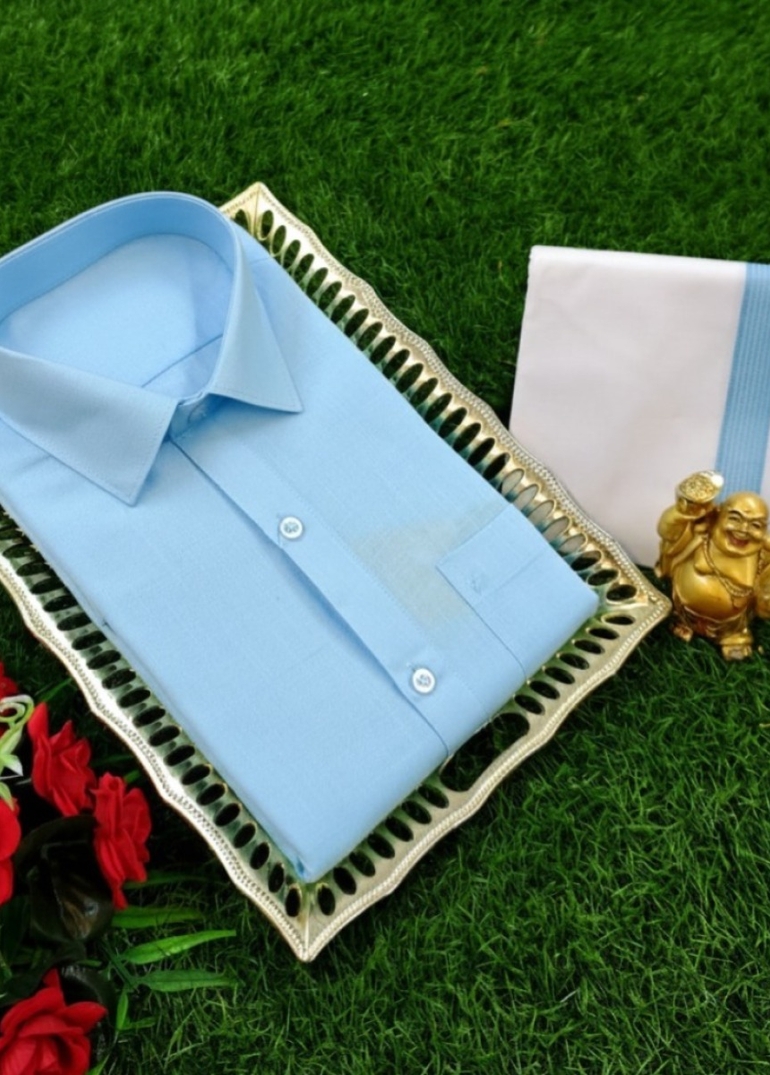 Traditional men  dhoti shirt  trending collection - LIGHT SKY BLUE (2)