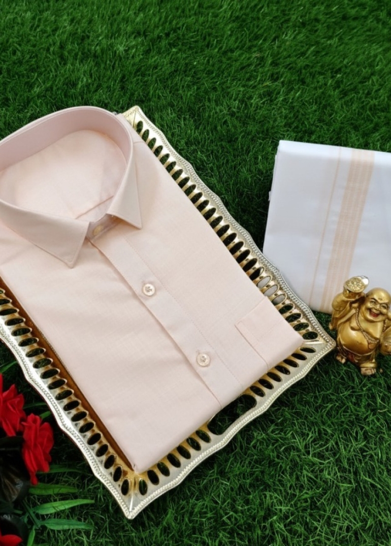 Traditional men  dhoti shirt  trending collection - PEACH COLOUR