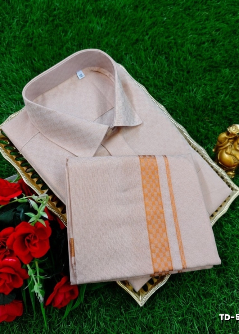 Traditional mens tissue  dhoti shirt  trending collection - COPPER COLOR