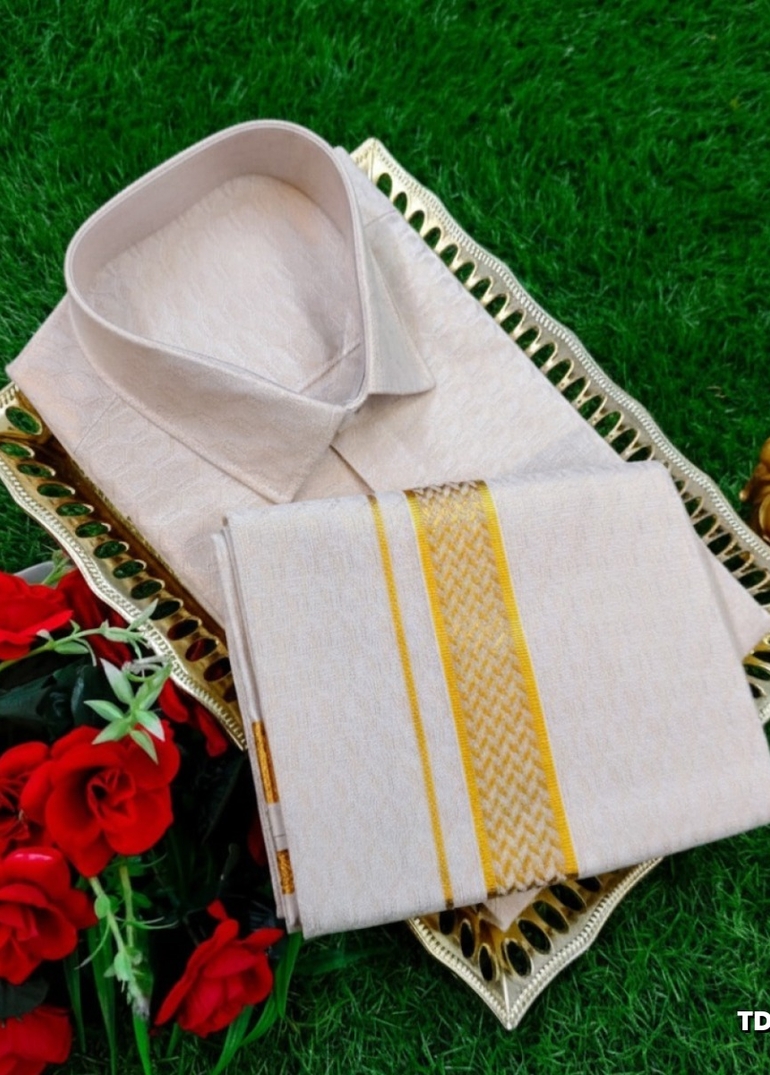 Traditional mens tissue  dhoti shirt  trending collection - GOLDEN