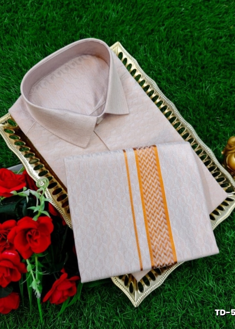 Traditional mens tissue  dhoti shirt  trending collection - DARK GOLD