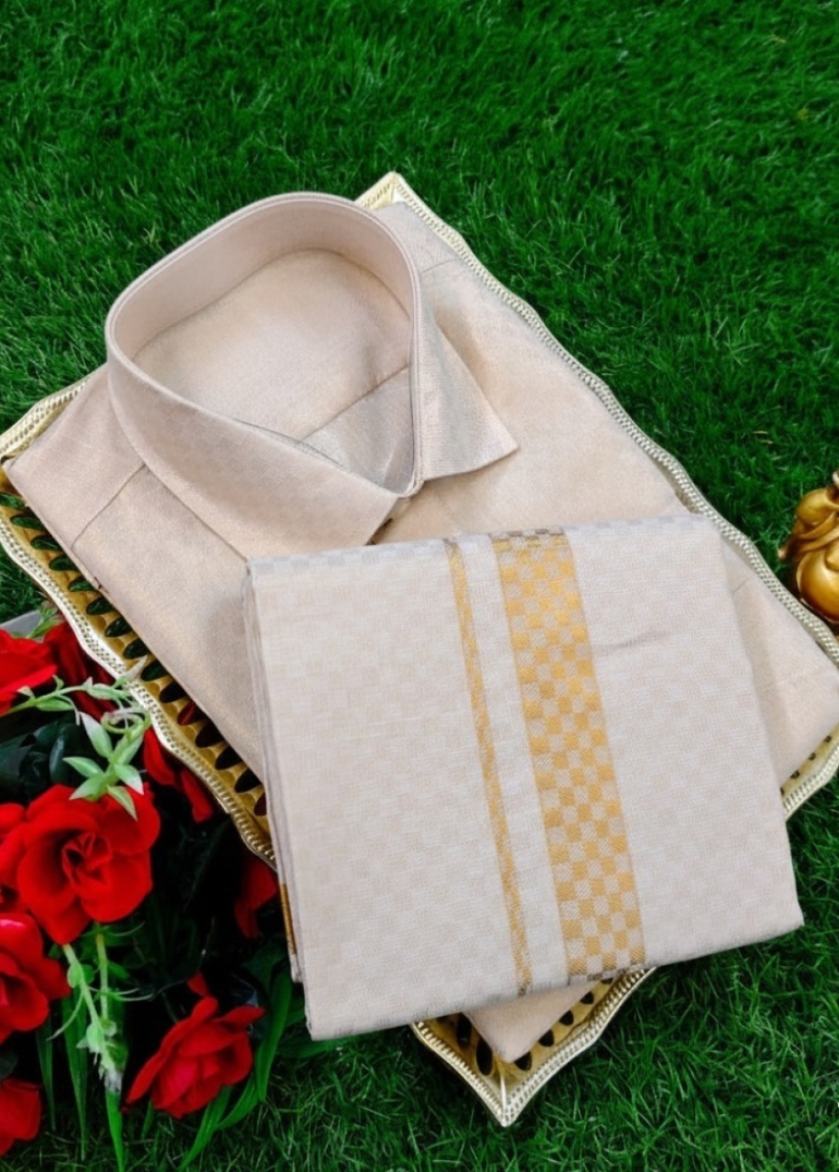 Traditional mens tissue  dhoti shirt  trending collection - GOLD