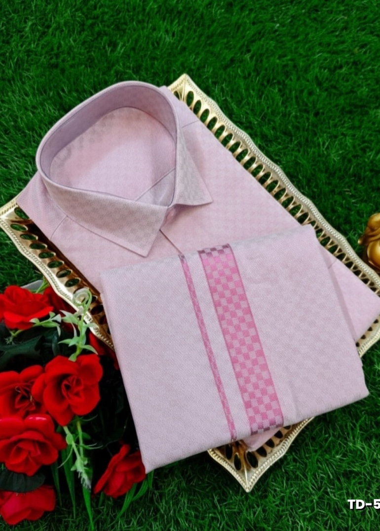 Traditional mens tissue  dhoti shirt  trending collection - BABY PINK