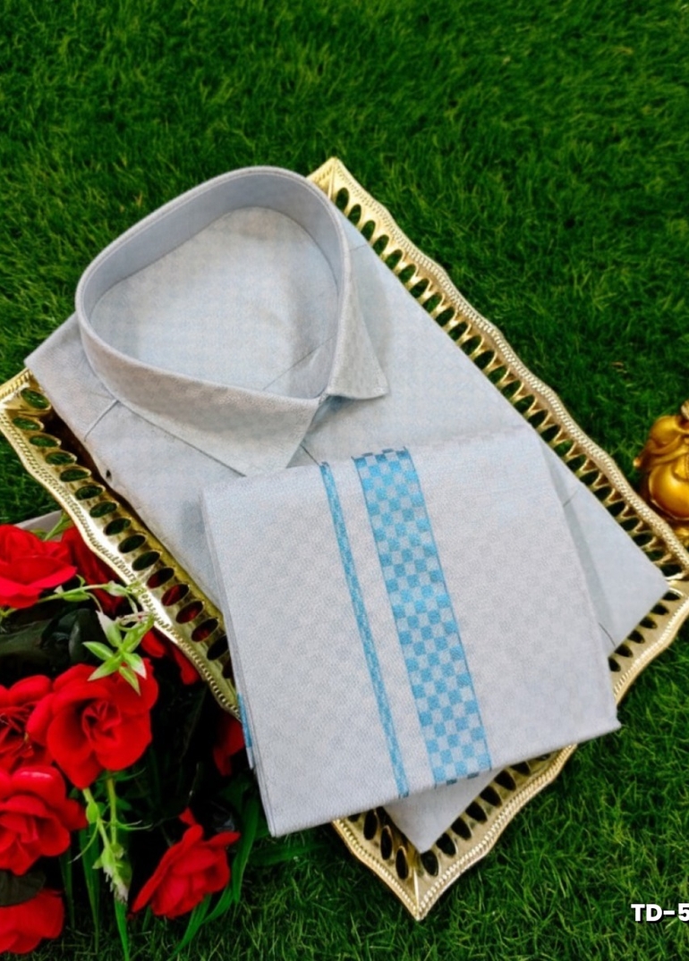 Traditional mens tissue  dhoti shirt  trending collection - LIGHT SKY BLUE
