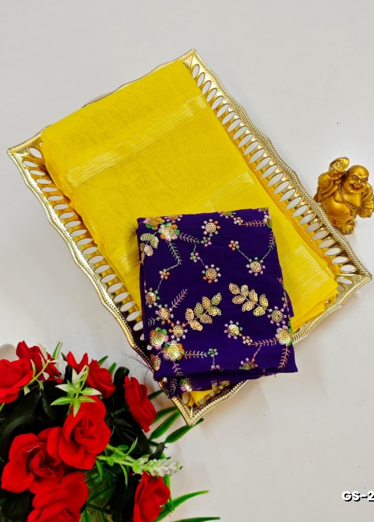 GEORGETTE FANCY SOFT SILK SAREES WITH BLOUSE MODERN FANCY ITEM SAREES - LEMON COLOUR