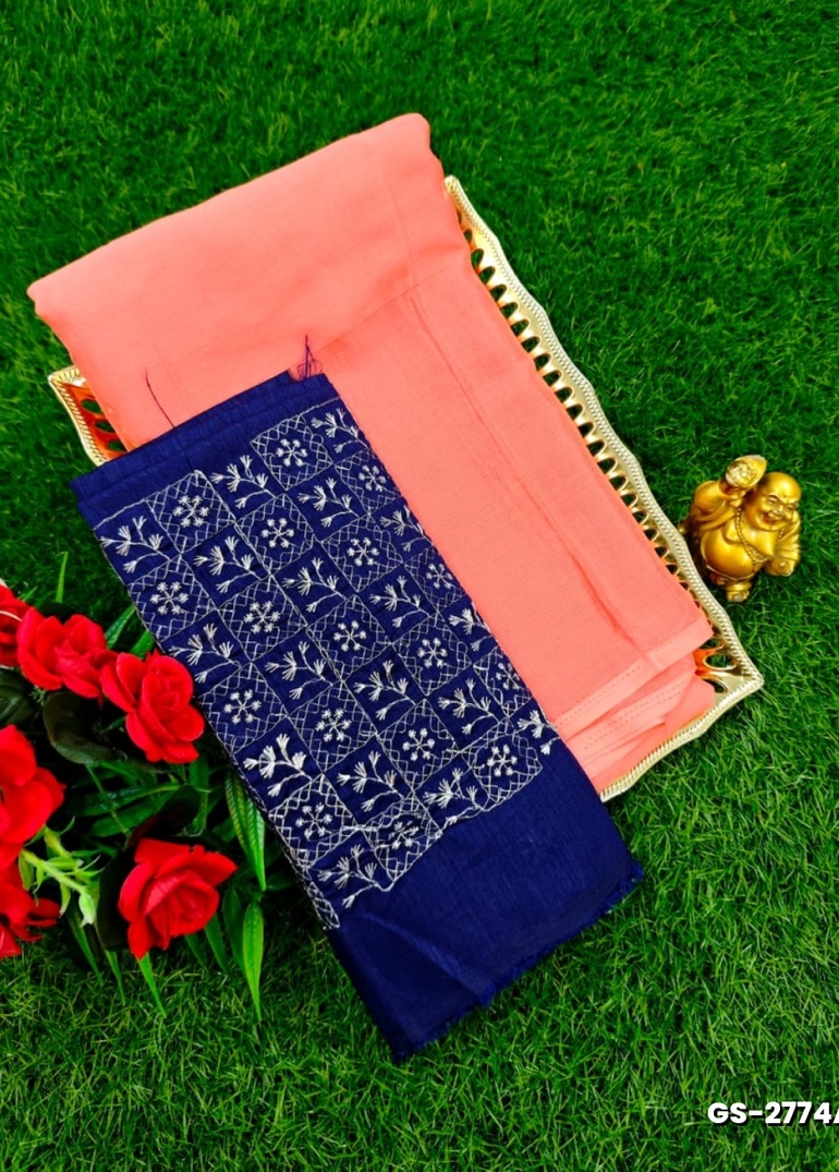 GEORGETTE FANCY SOFT SILK SAREES WITH BLOUSE MODERN FANCY ITEM SAREES - LITE PEACH