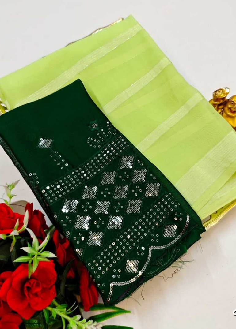 GEORGETTE FANCY SOFT SILK SAREES WITH BLOUSE MODERN FANCY ITEM SAREES - LIGHT GREEN (7)