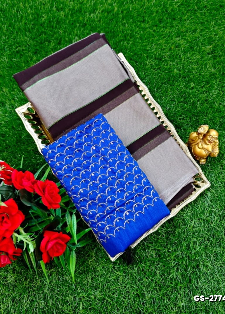 GEORGETTE FANCY SOFT SILK SAREES WITH BLOUSE MODERN FANCY ITEM SAREES - COFEE BROWN (1)
