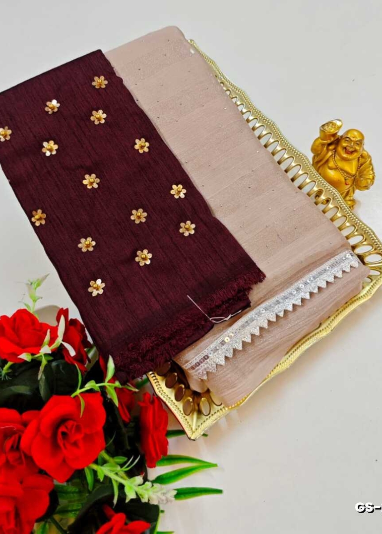 GEORGETTE FANCY SOFT SILK SAREES WITH BLOUSE MODERN FANCY ITEM SAREES - CHOCOLATE COLOR (1)