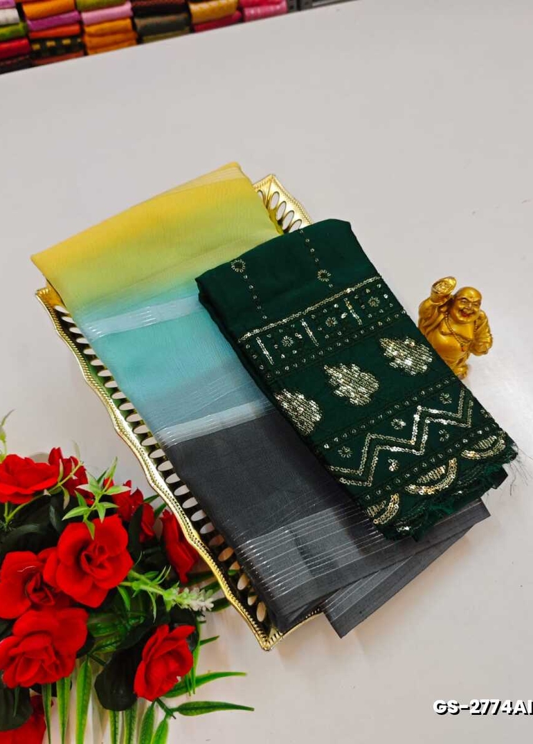 GEORGETTE FANCY SOFT SILK SAREES WITH BLOUSE MODERN FANCY ITEM SAREES - MULTI COLOR (3)