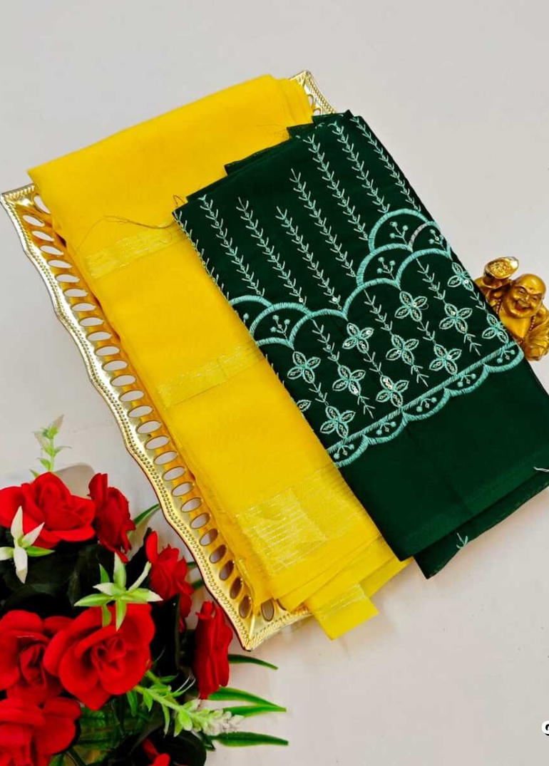 GEORGETTE FANCY SOFT SILK SAREES WITH BLOUSE MODERN FANCY ITEM SAREES - YELLOW (5)