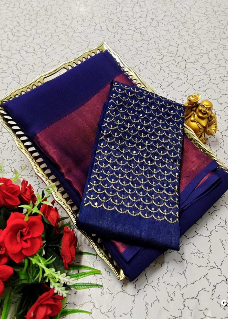 GEORGETTE FANCY SOFT SILK SAREES WITH BLOUSE MODERN FANCY ITEM SAREES - R BLUE (6)