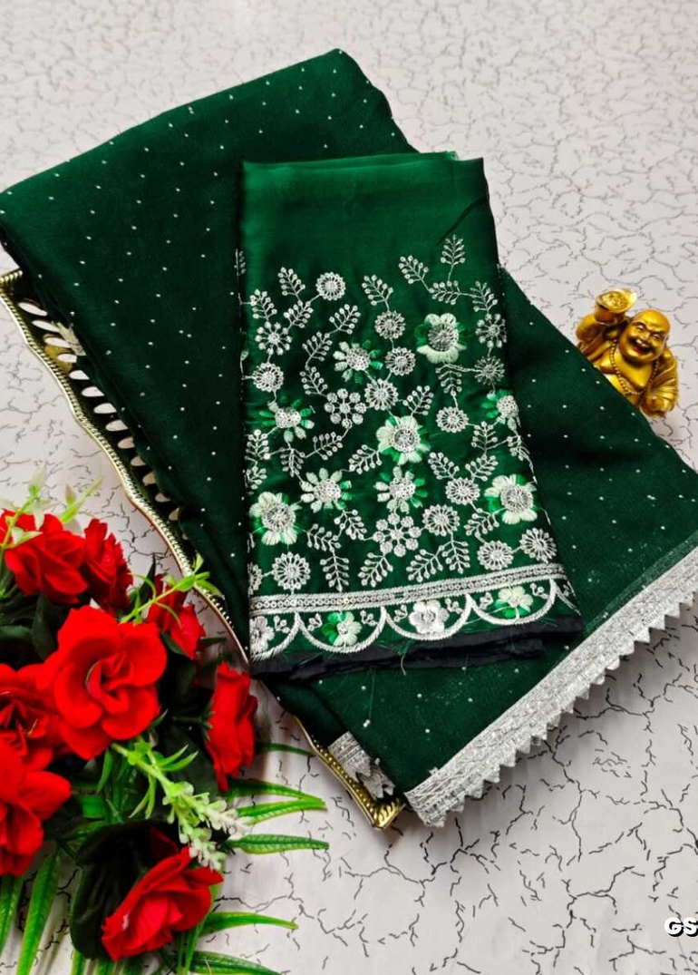 GEORGETTE FANCY SOFT SILK SAREES WITH BLOUSE MODERN FANCY ITEM SAREES - GREEN (5)