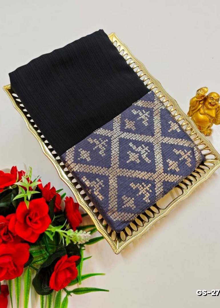 GEORGETTE FANCY SOFT SILK SAREES WITH BLOUSE MODERN FANCY ITEM SAREES - GRAY (1)