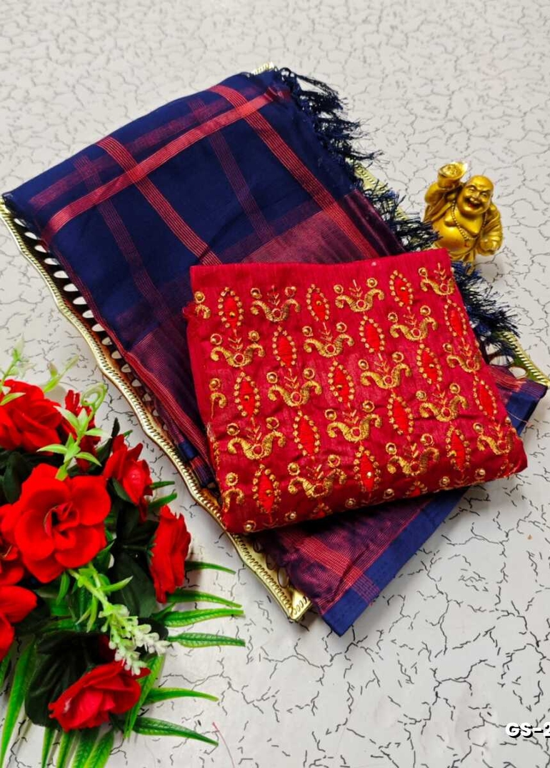 GEORGETTE FANCY SOFT SILK SAREES WITH BLOUSE MODERN FANCY ITEM SAREES - NAVY COLOUR (2)