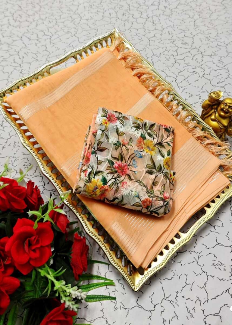 GEORGETTE FANCY SOFT SILK SAREES WITH BLOUSE MODERN FANCY ITEM SAREES - LIGHT ORANGE (2)