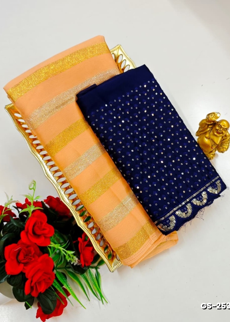 GEORGETTE FANCY SOFT SILK SAREES WITH BLOUSE MODERN FANCY ITEM SAREES - LIGHT ORANGE (3)