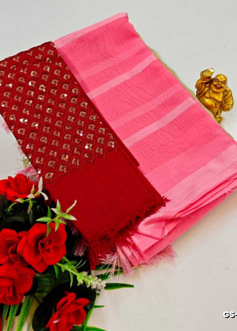GEORGETTE FANCY SOFT SILK SAREES WITH BLOUSE MODERN FANCY ITEM SAREES - LIGHT PINK (3)