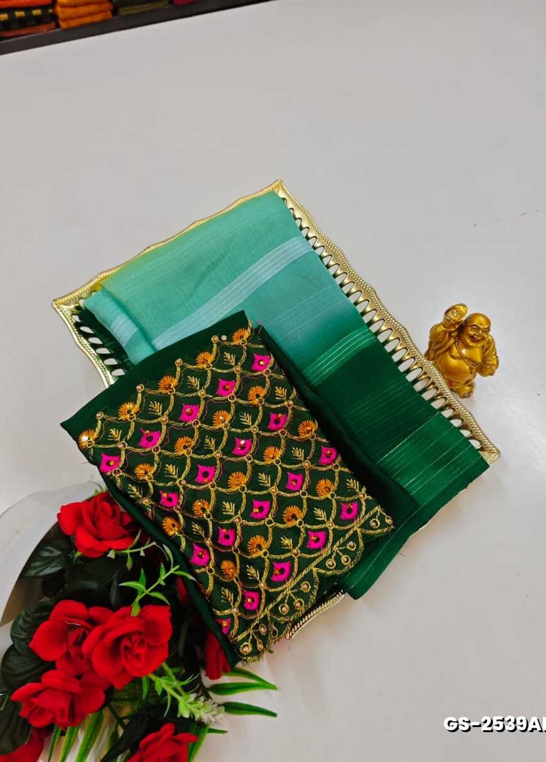 GEORGETTE FANCY SOFT SILK SAREES WITH BLOUSE MODERN FANCY ITEM SAREES - MULTI COLOR (4)