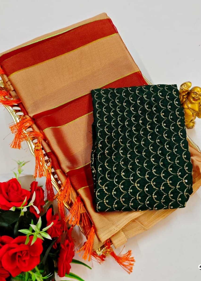 GEORGETTE FANCY SOFT SILK SAREES WITH BLOUSE MODERN FANCY ITEM SAREES - BROWN COLOUR (1)