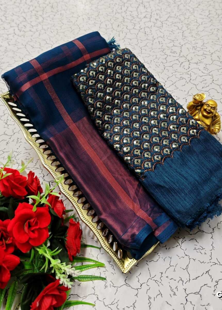 GEORGETTE FANCY SOFT SILK SAREES WITH BLOUSE MODERN FANCY ITEM SAREES - PEACKOK BLUE (11)