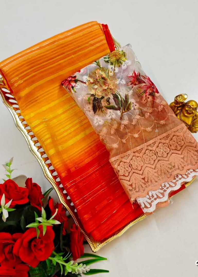 GEORGETTE FANCY SOFT SILK SAREES WITH BLOUSE MODERN FANCY ITEM SAREES - ORANGE (3)