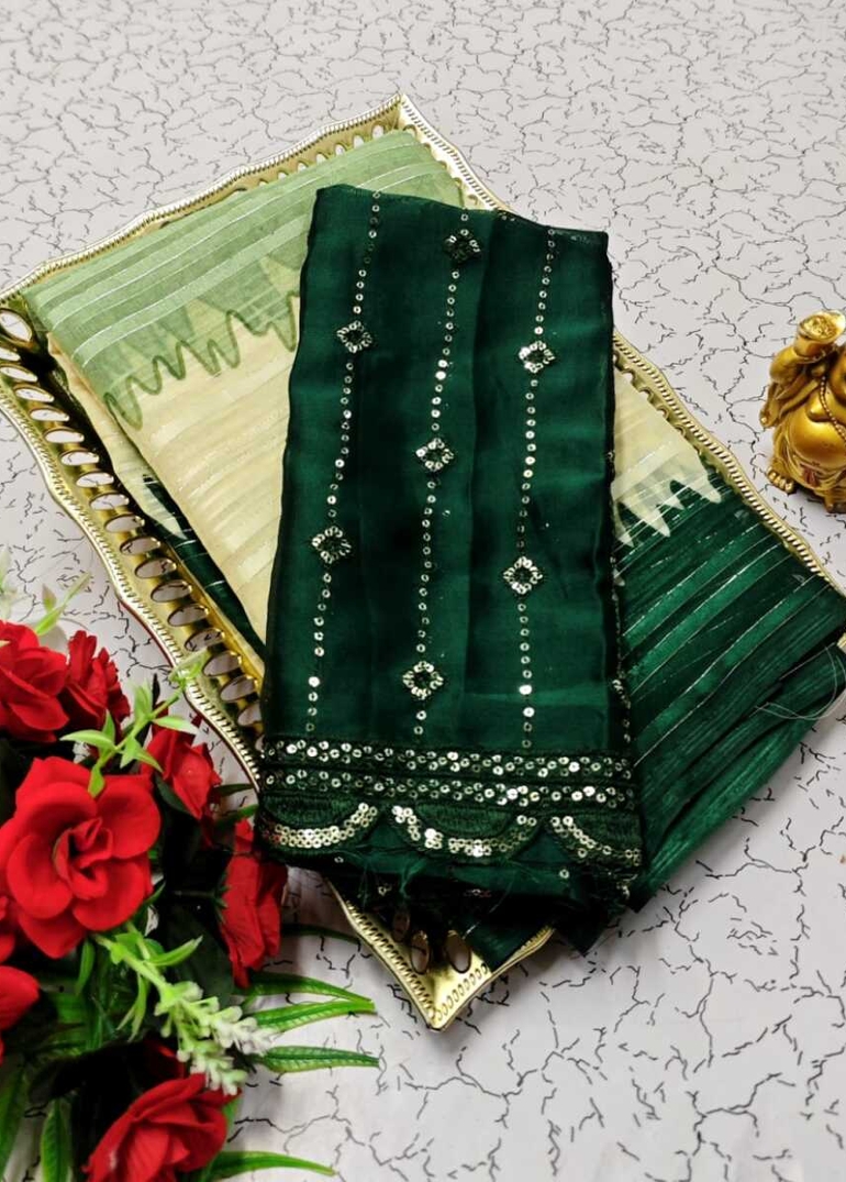 GEORGETTE FANCY SOFT SILK SAREES WITH BLOUSE MODERN FANCY ITEM SAREES - GREEN COLOUR (2)