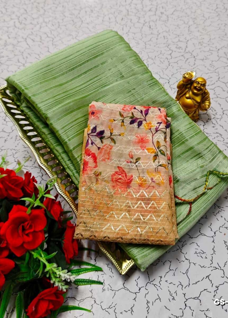 GEORGETTE FANCY SOFT SILK SAREES WITH BLOUSE MODERN FANCY ITEM SAREES - LIGHT OLIVE