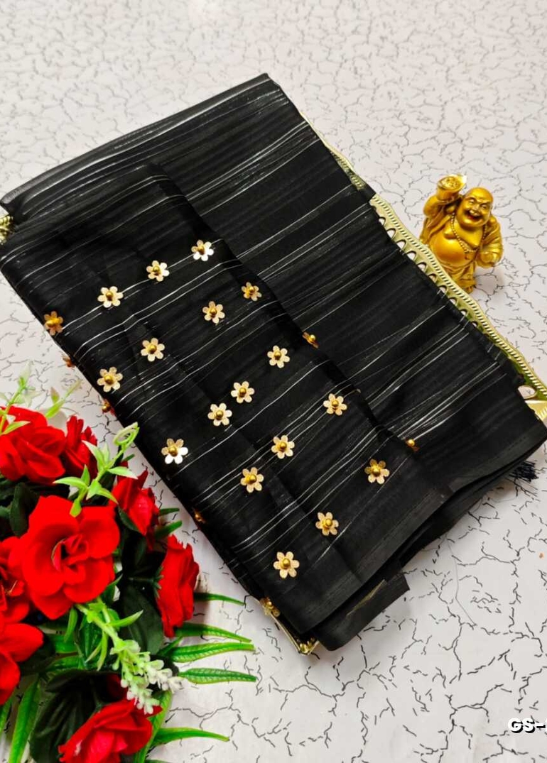 GEORGETTE FANCY SOFT SILK SAREES WITH BLOUSE MODERN FANCY ITEM SAREES - BLACK (1)