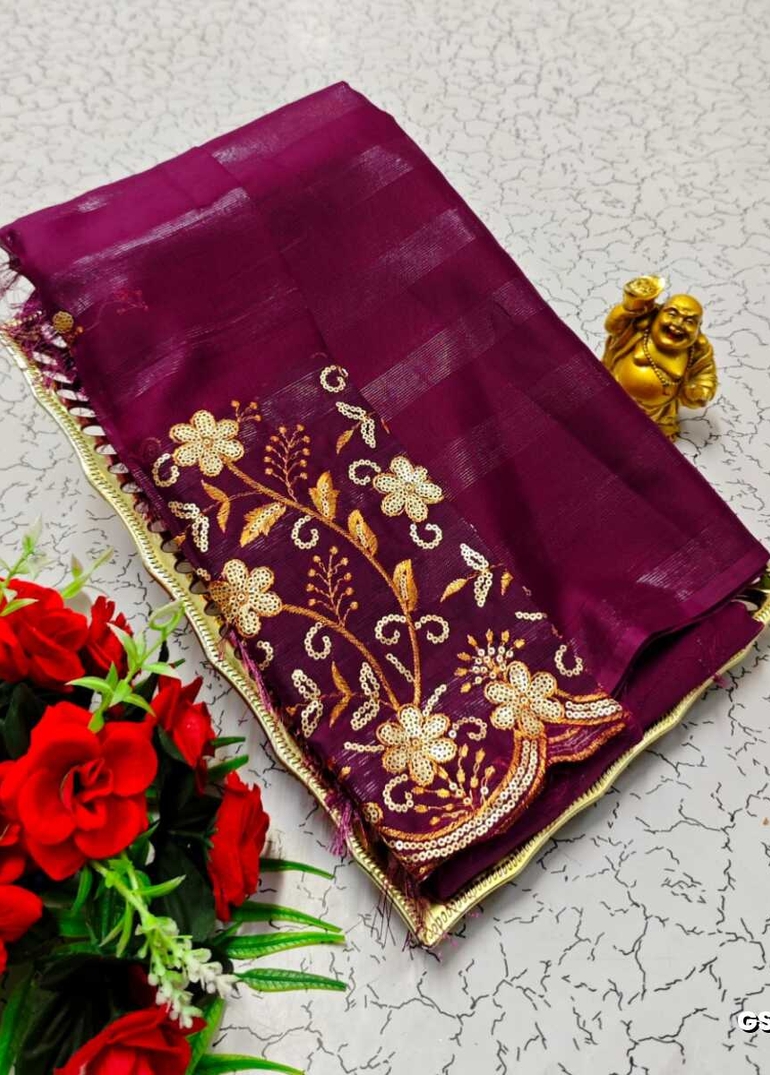 GEORGETTE FANCY SOFT SILK SAREES WITH BLOUSE MODERN FANCY ITEM SAREES - PURPLE COLOUR (2)