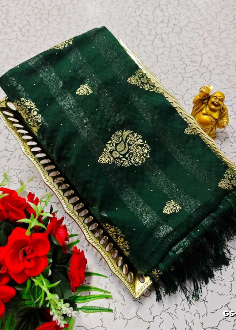 GEORGETTE FANCY SOFT SILK SAREES WITH BLOUSE MODERN FANCY ITEM SAREES - BOTTLE GREEN (8)