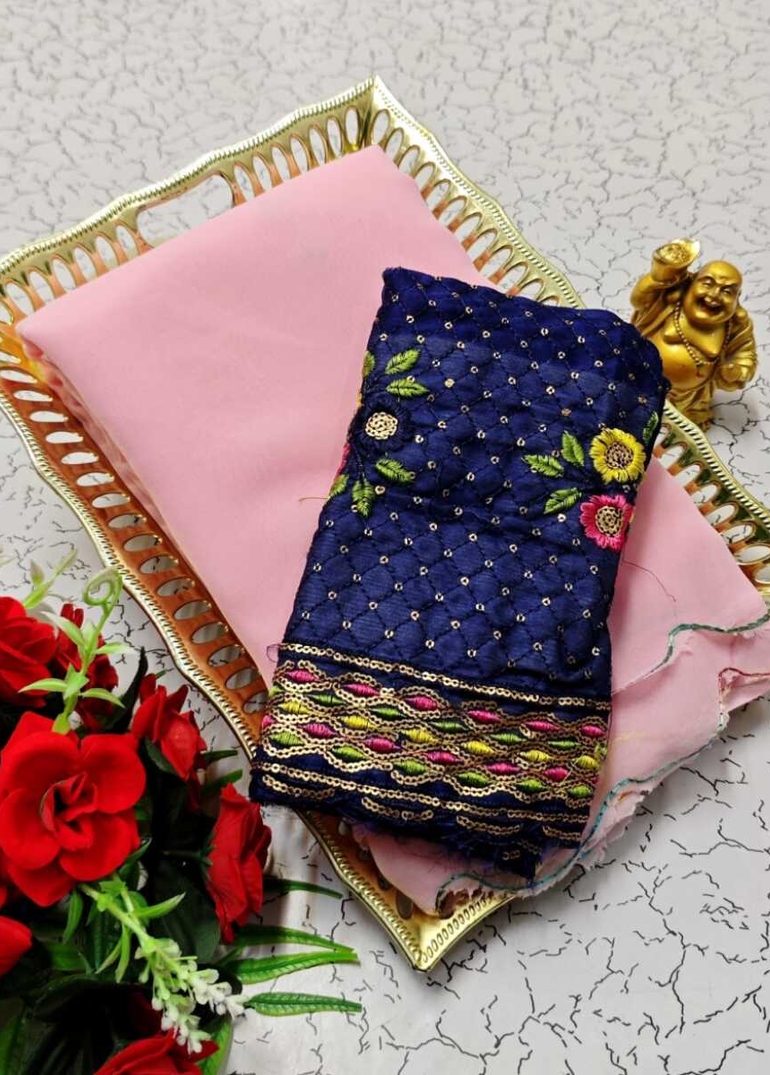 GEORGETTE FANCY SOFT SILK SAREES WITH BLOUSE MODERN FANCY ITEM SAREES - BABY PINK (6)