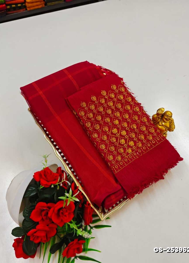GEORGETTE FANCY SOFT SILK SAREES WITH BLOUSE MODERN FANCY ITEM SAREES - MAROON COLOR (4)