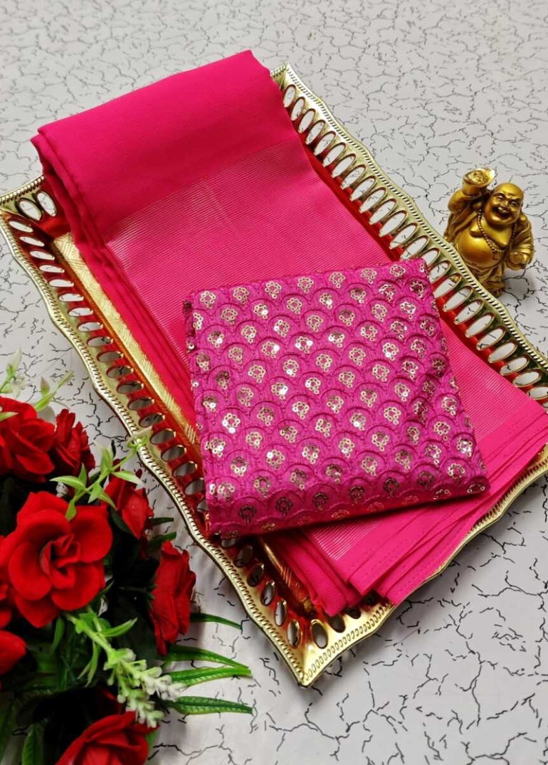 GEORGETTE FANCY SOFT SILK SAREES WITH BLOUSE MODERN FANCY ITEM SAREES - LIGHT PINK (4)
