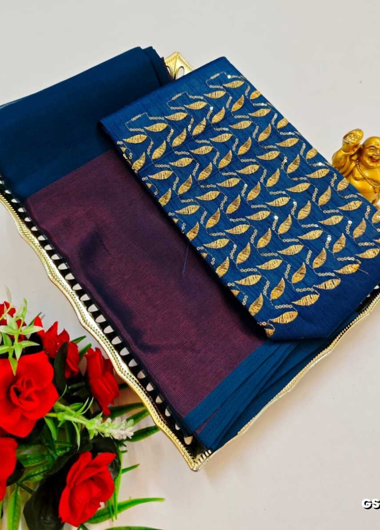 GEORGETTE FANCY SOFT SILK SAREES WITH BLOUSE MODERN FANCY ITEM SAREES - PEACOCK BLUE (8)