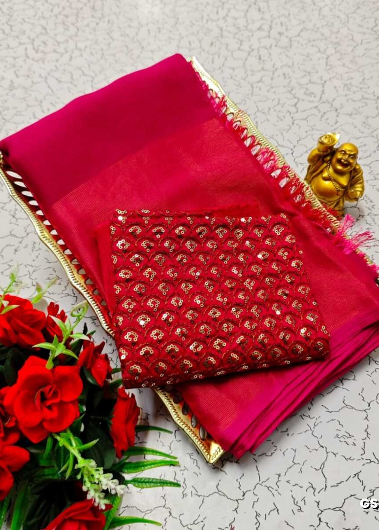 GEORGETTE FANCY SOFT SILK SAREES WITH BLOUSE MODERN FANCY ITEM SAREES - BROWN COLOUR (2)