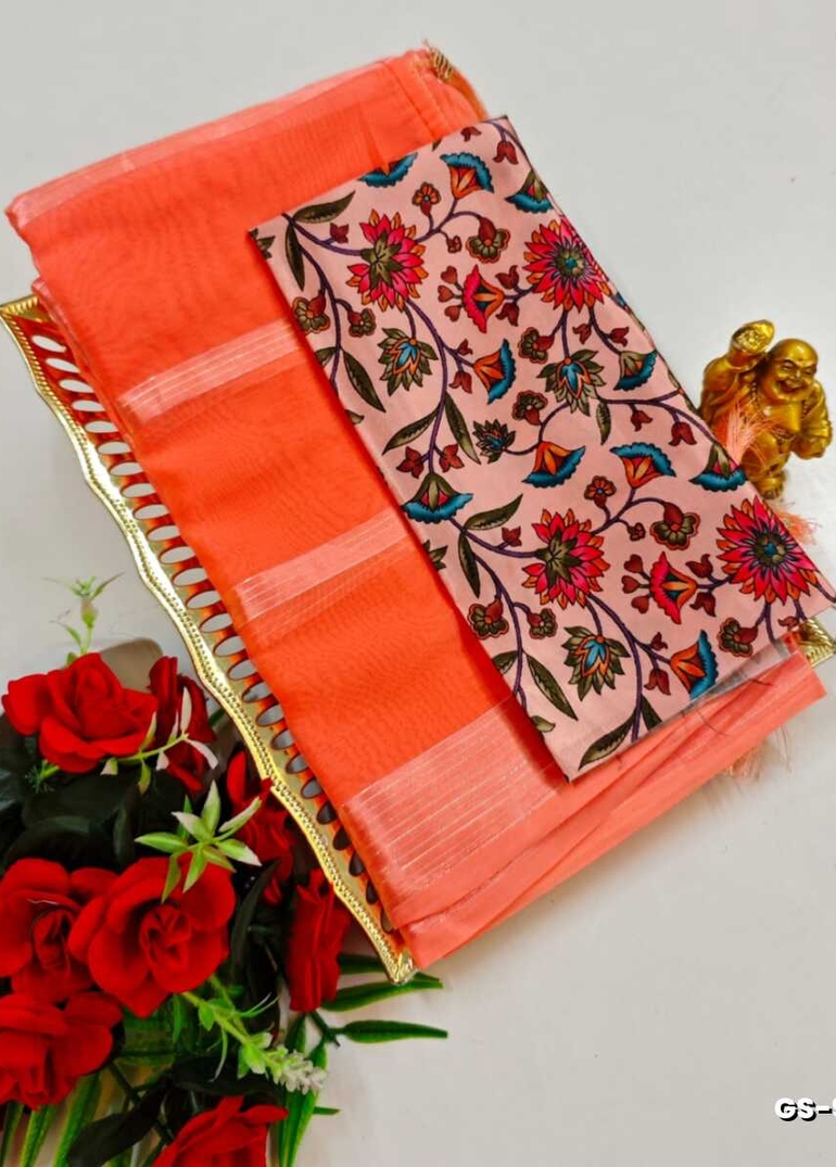 GEORGETTE FANCY SOFT SILK SAREES WITH BLOUSE MODERN FANCY ITEM SAREES - LITE PEACH (2)