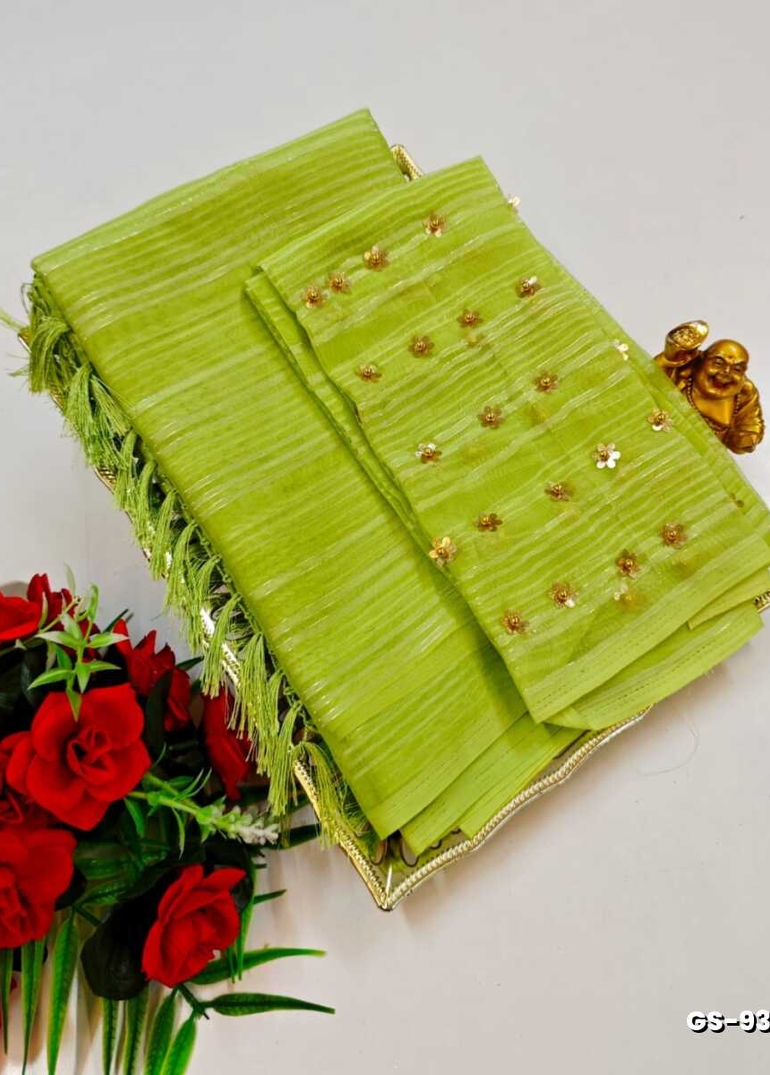 GEORGETTE FANCY SOFT SILK SAREES WITH BLOUSE MODERN FANCY ITEM SAREES - LIGHT GREEN (9)