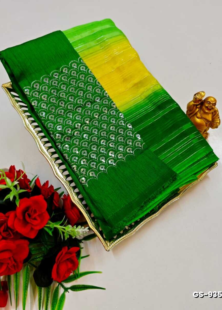 GEORGETTE FANCY SOFT SILK SAREES WITH BLOUSE MODERN FANCY ITEM SAREES - GREEN (6)