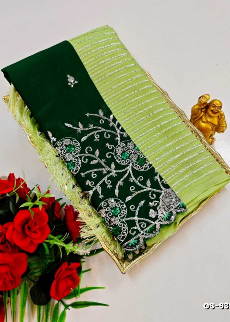 GEORGETTE FANCY SOFT SILK SAREES WITH BLOUSE MODERN FANCY ITEM SAREES - FLORAISON GREEN (5)