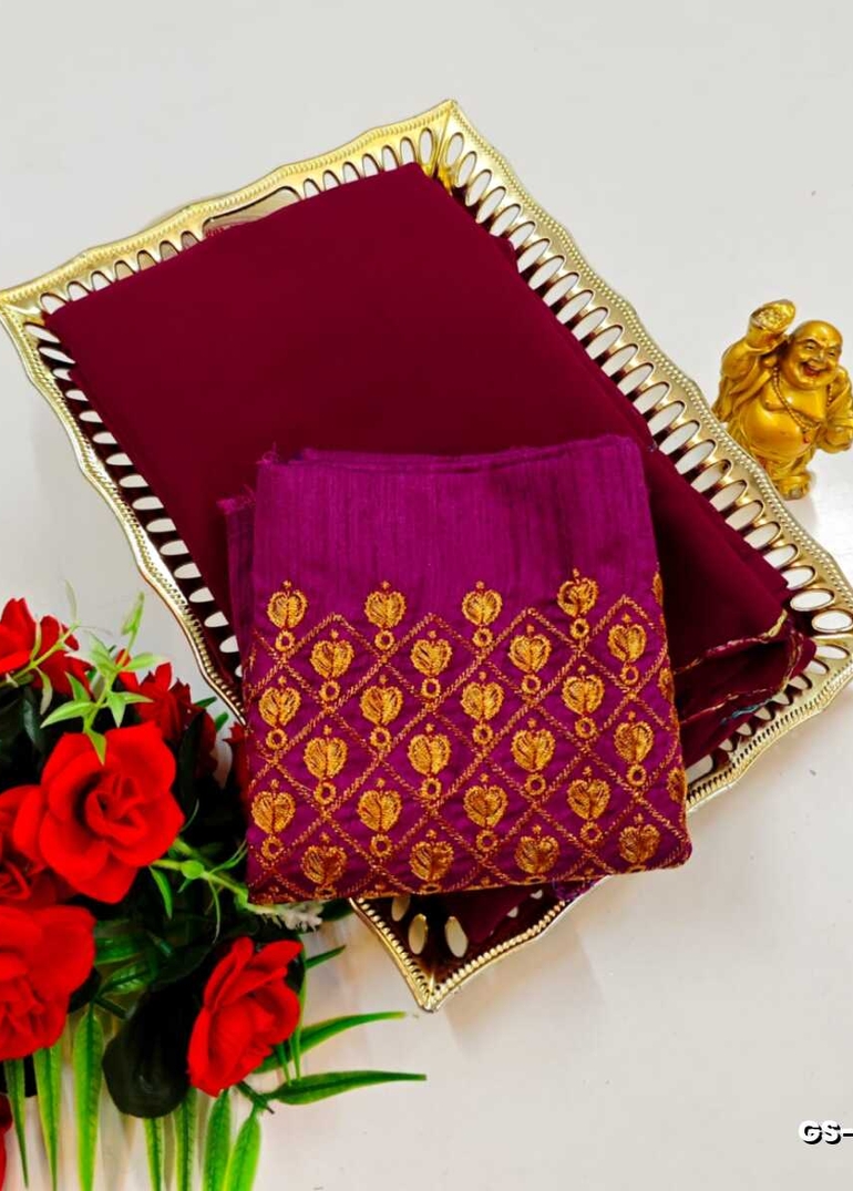 GEORGETTE FANCY SOFT SILK SAREES WITH BLOUSE MODERN FANCY ITEM SAREES - MEJANTA (8)