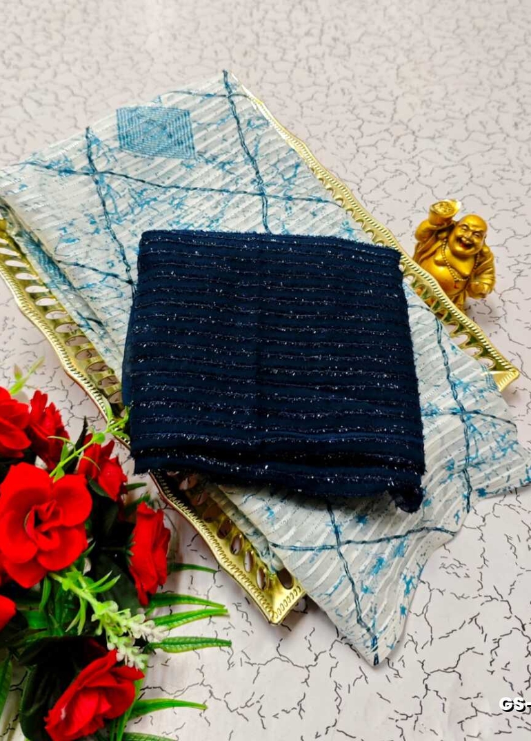 GEORGETTE FANCY SOFT SILK SAREES WITH BLOUSE MODERN FANCY ITEM SAREES - TEAL COLOUR (3)